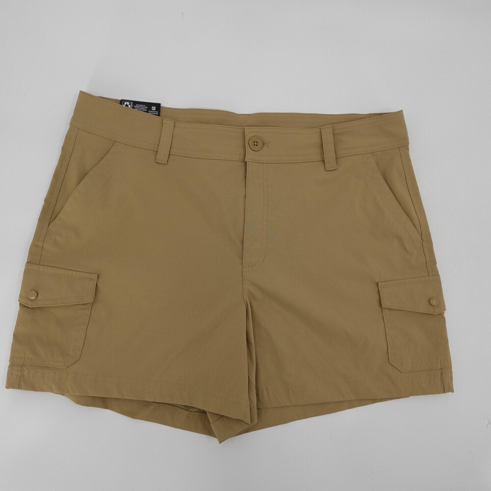 Eddie Bauer Cargo Pocket Shorts Womens 16 Khaki Nylon Stretch Hiking Outdoor